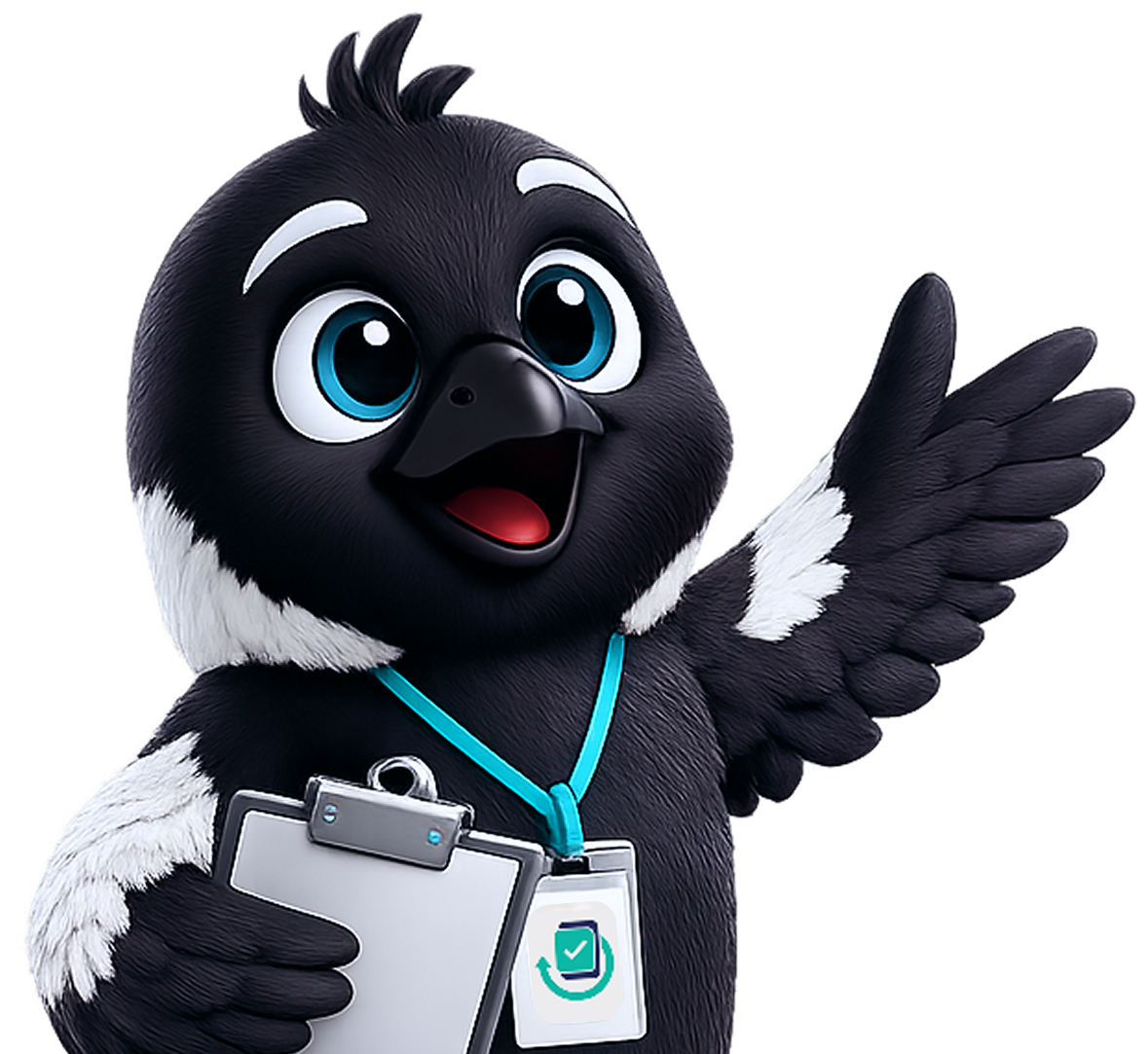 StageDue mascot holding a clipboard